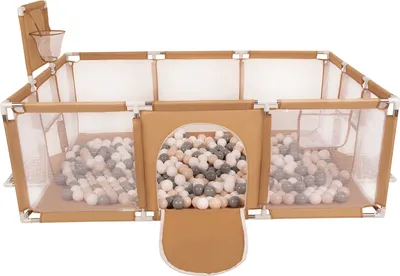 Produktbild von Selonis Laufstall Baby Großer Spielplatz Mit 200 Bälle Laufgitter Für Kinder, Beige:Pastellbeige/Grau/Weiß