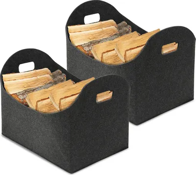 Immagine prodotto di TolleTour borse in feltro cesto in feltro 2 pezzi per legna da ardere borsa della spesa cesto in feltro cesto in legno in feltro pieghevole grande - grigio scuro 44 x 31 x 34cm