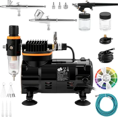 Produktbild von SucceBuy Professionelles Airbrush-Set, Dual-Action-Airbrushes mit Schwerkraftzufuhr, Kompressorsystem für Kunst, Nägel, Kekse, Tattoo, Make-up, Kuchendekoration