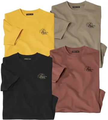 Image de Atlas For Men - T-shirt à col rond pour homme (lot de 4) AF1751 (L) (jaune/bleu-vert/noir/terracotta)