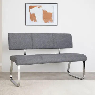 Produktbild von IDIMEX Esszimmerbank für Esszimmer & Küche, 3-Sitzer, Stoff grau, gepolsterte Rückenlehne, verchromtes Metallgestell, BHT 136x89x59 cm, Sitzhöhe 48 cm, Sitztiefe 44 cm, bis 250 kg belastbar, teilmontiert