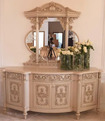 Produktbild von Kommode Anrichte Kommoden Spiegel Set Echtes Holz Italienische Möbel Antik Stil