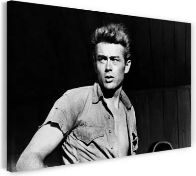 Produktbild von Leinwandbild (100x70cm): James Dean mit Jeans-Hemd teilweise brustfrei männlich sexy, echter Holz-Keilrahmen inkl. Aufhänger, handgefertigt in Deutschland