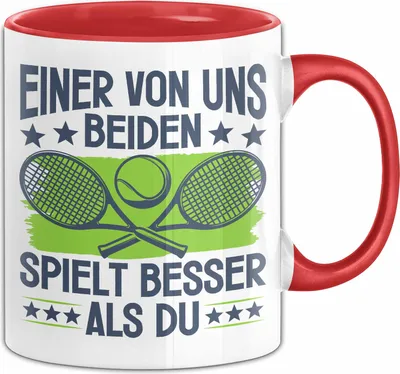 Produktbild von Tennis Tasse Geschenk Spruch Für Volleyball-Spieler Einer Von Uns Beiden Spielt Besser Als Du Becher (Rot)