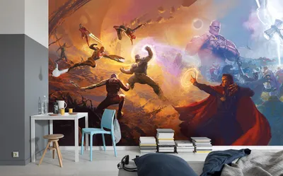 Produktbild von Komar Vlies Fototapete "Avengers Epic Battles Two Worlds" - Größe: 500 x 280 cm (Breite x Höhe) - 10 Bahnen