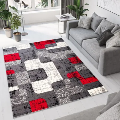 Produktbild von Tapiso Teppich DREAM Modern Creme Grau Rot Wohnzimmer 80 x 150 cm