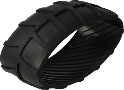 A black rubber wheel tread for a robotic lawnmower.