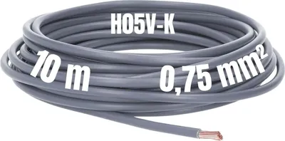 Image de Câble de connexion Kalitec, 10 mètres, H05V-K, 0,75 mm², gris. Câble de raccordement flexible, monoconducteur, gaine en PVC. Toron 0,75 mm². Câblage fin et souple. Câble monoconducteur. Câble unipolaire. Fil de connexion ignifuge