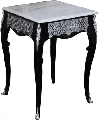 Immagine prodotto di Casa Padrino Tavolino barocco con piano in marmo altezza 80 cm, larghezza 55 cm, nero / bianco / argento - Stile antico
