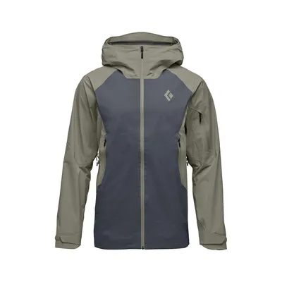 Hardshelljacke für Herren; Recon Stretch LT Shell von Black Diamond in Grau und Beige; mit Kapuze und Reißverschluss.