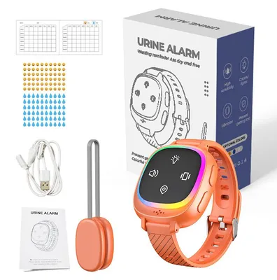 Image de ZELURXX Alarme sans fil pour l'énurésie chez les enfants et les personnes âgées, capteur d'énurésie, alarme nocturne, étanche, pour les soins et l'apprentissage en cas d'énurésie, taille L, orange