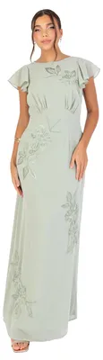 Produktbild von Maya Deluxe Damen Women's Maxi Ladies Round Neck Short Cap Sleeve Cowl Back Flor