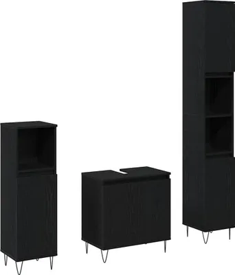Produktbild von Badezimmermöbel-Set 3 pcs Schwarz Eichen-Optik 30 x 30 x 190 cm