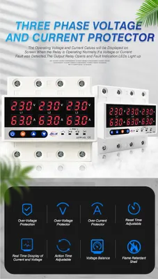 Image de Écran LCD Protecteur à réarmement automatique Surtension Sous-tension Limiteur de courant Disjoncteur à perte de phase Séquence de phase Protecteur de déséquilibre de tension Surcharge Arrêt automatique Interrupteur de réenclenchement