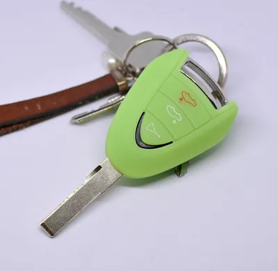 Produktbild von Auto Schlüssel Hülle Silikon Schutz Cover Fluoreszierend Grün kompatibel mit Porsche 911 997 987 Boxster Cayman Funkschlüssel 3 Tasten Funk Fernbedienung