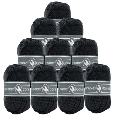 10 x 50g Strick- u. Häkelgarn Durable Coral Uni Baumwollgarn Sommergarn 324 graphitgrau