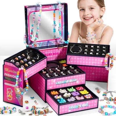Produktbild von Schmuck-Bastelset für Kinder Charm-Armband Perlen DIY Set Mädchen Rosa Geschenk 4-12 Jahre