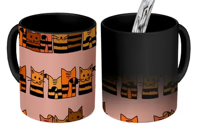 Obrázok produktu pre KitchenYeah® Magický hrnček Magický hrnček Magické mačky - vzor - zvieratá - deti 350 ml hrnček na zmenu farby nápad na darček - magický hrnček - fotohrnček - keramické hrnčeky - obrázky - šálka na kávu - nápoj