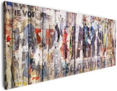 Produktbild von Wallario Premium Leinwandbild Bemalte Holzplanken mit alter Schrift in Größe 60 x 150 cm