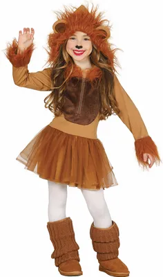 Produktbild von Löwin Kinder Kleid mit Kapuze für Fasching und Karneval, Größe: 5 - 6 Jahre Farbe: Braun