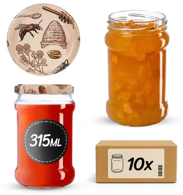 Einmachgläser 315 ml, 66 mm Ø, Schraubdeckel, 10 Stück