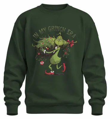Immagine prodotto di Felpa natalizia divertente con scritta "My Grinch Era", colore verde bottiglia, taglia 3XL
