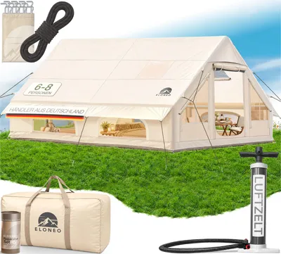 Produktbild von ELONEO Luftzelt Glamping Zelt aufblasbar Campingzelt Familienzelt ohne Gestänge Outdoor- und Festival Zelt, 6 - 8 Personen, Beige
