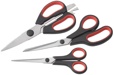 Produktbild von 3-teiliges Scheren-Set – Küchenschere, Schneideschere, Bastelschere – Klingen aus Edelstahl – Softgriff-Griffe – Mit Flaschenöffner
