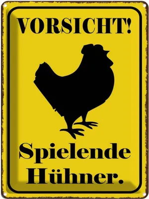 Produktbild von vianmo Blechschild 40x30 cm Vorsicht spielende Hühner Spruch Zitat