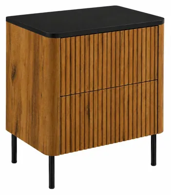 Immagine prodotto di Mobile da bagno, finitura "Craft-Eiche", piano nero, gambe nere, dimensioni 60,8 x 44,2 x 65 cm, Immagine generata dall'IA