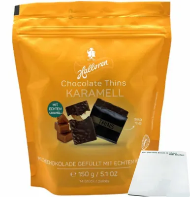 Produktbild von Halloren Chocolate Thins Caramel (150g Beutel) + usy Block