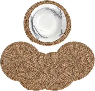 Immagine prodotto di Set di 4 tovagliette rotonde intrecciate e resistenti al calore - Tovagliette in rattan - Diametro 30 cm
