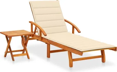 Produktbild von Sonnenliege mit Tisch und Auflage Akazie Massivholz
