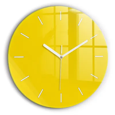 Produktbild von Wallfluent Große Wanduhr – Stilles Quarzuhrwerk - Uhr Dekoration Wohnzimmer Schlafzimmer Küche - Zifferblatt mit Striche - weiße Zeiger - 60 cm - Gelb