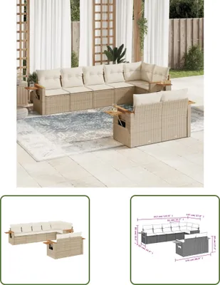 Produktbild von The Living Store 8-tlg. Garten-Sofagarnitur mit Kissen Beige Poly Rattan