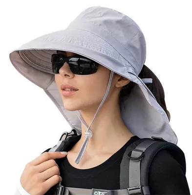 Immagine prodotto di Cappello da esterno per uomo e donna - Cappello da sole regolabile - Tesa larga con protezione per la nuca - Con chiusura in velcro - Per il giardino e le attività all'aperto - Grigio - Pezzo unico