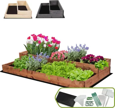 Produktbild von MODO24 Hochbeet Holz, Pflanzkasten, Massivholz, Kiefer, Kräuterbeet, Blumenkasten, Garten, Terrasse, 18x117x63 cm, Braun, ZP07