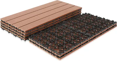 Obrázek produktu pro Jayseuw terasové dlaždice balkonové, WPC dlaždice filtrovatelná voda terasa zahrada, hnědá 30x60cm 12 kusů