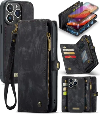Produktbild von iPhone 16 Pro Hülle - CaseMe 008 2-in-1 Klapphülle & Back Cover mit Brieftasche - Schwarz