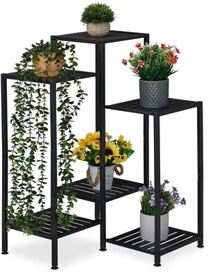 Produktbild von Famanu Pflanzenregal Metall, 6 Etagen, schwarz - ideal zur Präsentation von Blumen und Pflanzen