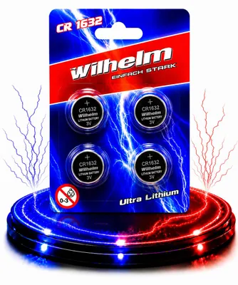 Produktbild von 4 x CR1632 WILHELM Blister Lithium Knopfzelle 3V 140 mAh ø16 x 3,2 mm Batterie DL1632, KI-generiertes Bild