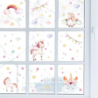 Produktbild von Fensterbilder Einhorn selbstklebend - Statisch Haftende PVC Aufkleber
