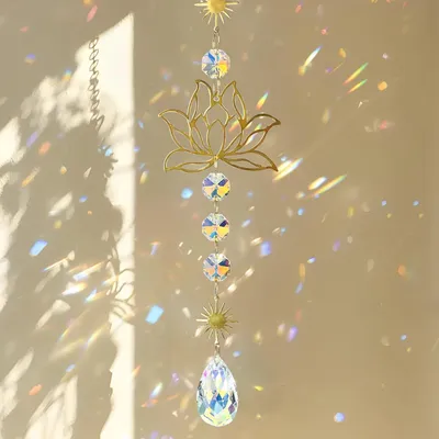 Produktbild von Lotus Sonnenfänger Kristallprisma Fensterdeko Aus Messing Geschenk