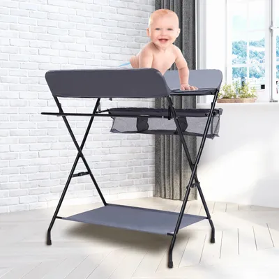 Produktbild von Baby Wickeltisch - Klappbare Wickelstation - Sicherheitsgurt - Ablagefächer - Tragkraft 25 kg - Auflage 80×63×16 cm - Schwarz