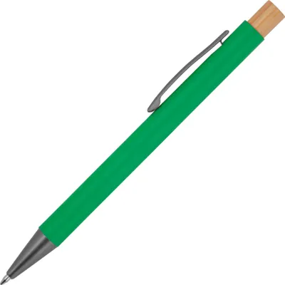 Produktbild von 10x Kugelschreiber aus recyceltem Aluminium mit Bambusdrücker / Farbe: grün