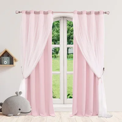 Produktbild von 2 Stck Vorhang Blickdicht Gardinen Thermovorhang Doppelschicht mit Voile senvorhnge fr Schlafzimmer Wohnzimmer, Rosa, B132 x H213cm