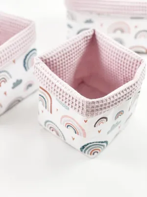 Produktbild von Famanu Aufbewahrungskorb für Wickeltisch, Set 3 Stück, Organizer für Wickelkommode, Aufbewahrungsbox Badezimmer (Regenbogen)