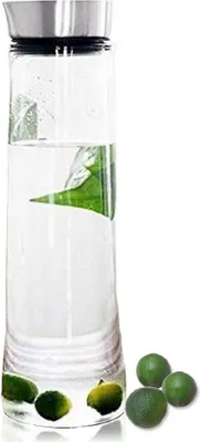Produktbild von Glas-Wasserkaraffe aus Borosilikatglas - Geeignet für kaltes Wasser, Saft und Getränke - 1,5L - Mit Edelstahldeckel