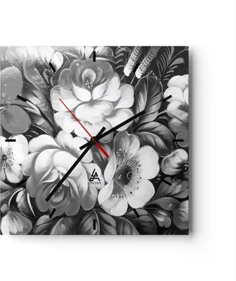 Produktbild von Wanduhr - Quadrat - Glasuhr - Blume Blumenstrauß Blatt - 40x40cm - Schleichendes Uhrwerk - Lautlos - zum Aufhängen bereit - Dekoration Modern - Wanddekoration aus Glas - C3AC40x40-3896