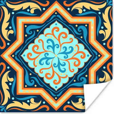 Produktbild von MuchoWow® Poster Stern - Orange - Blau - Muster 100x100 cm - Babyzimmer